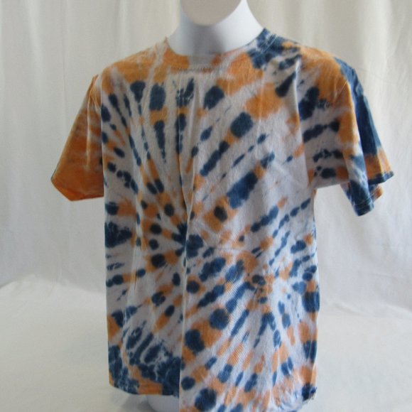 Youth Size L (14-16), Orange Blue, Tie Dyed Cotton Unisex T-Shirt Gildan - Picture 2 of 4